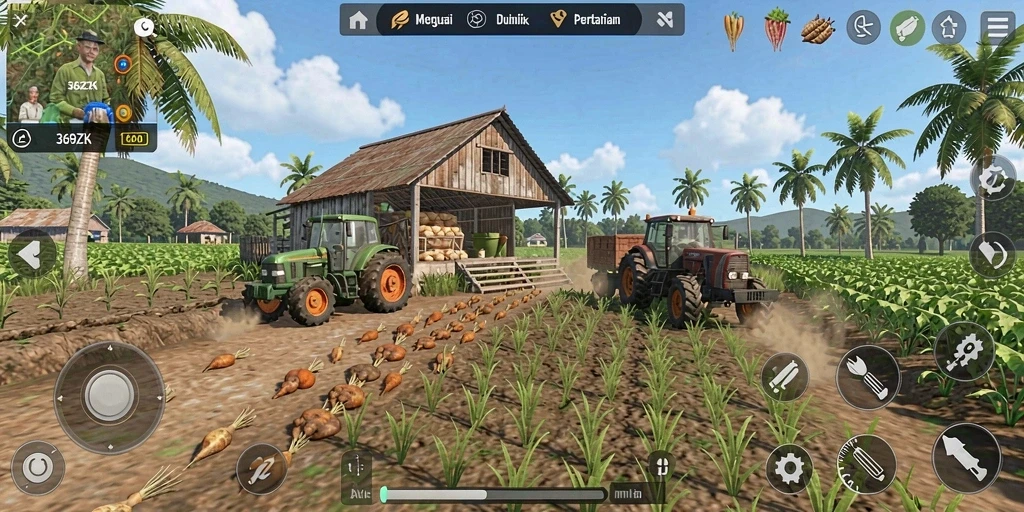 Tampilan gameplay menarik dari 369ZK yang menunjukkan aktivitas bertani.