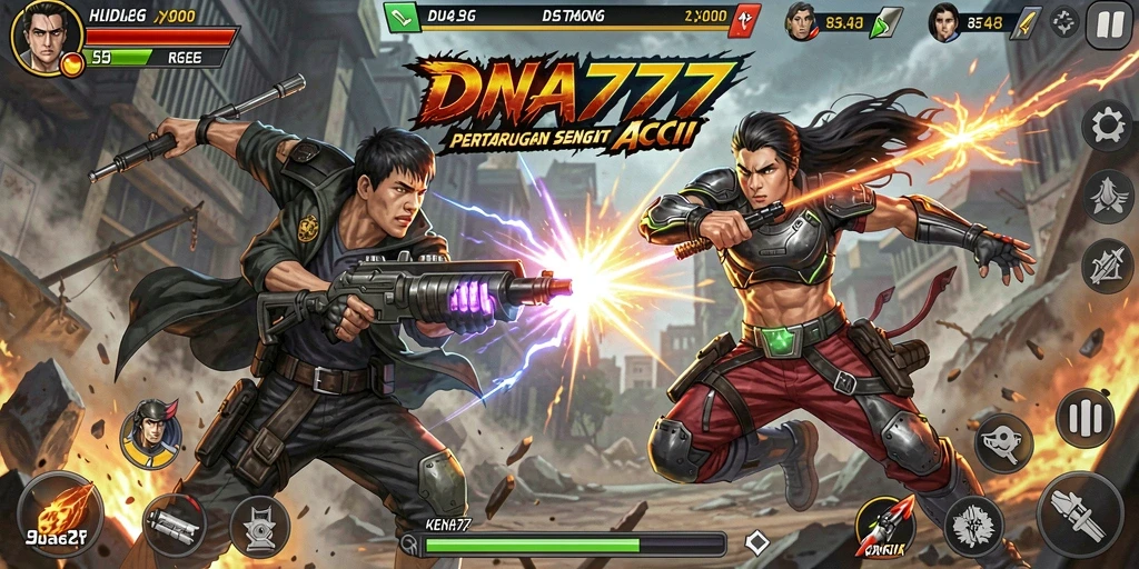 Screenshot gameplay <strong>DNA777</strong> menampilkan aksi pertarungan yang seru dan intens.