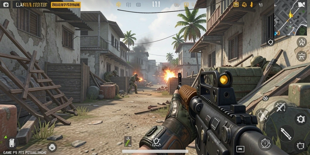 Tangkapan layar gameplay ELANG178 dengan aksi tembak-menembak yang intens.
