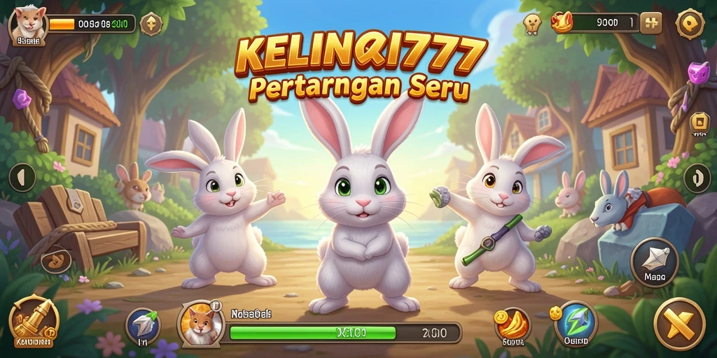 Screenshot gameplay yang menampilkan pertarungan kelinci yang seru.