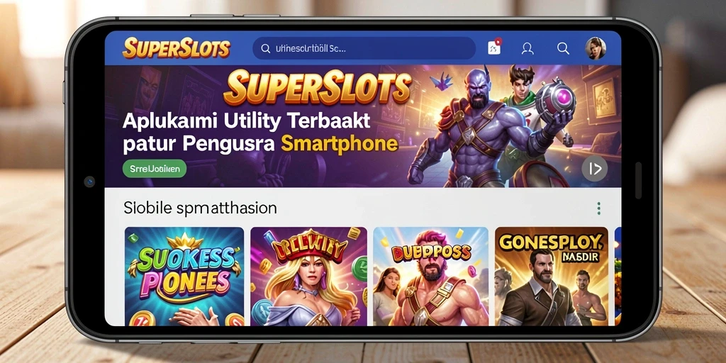 Screenshot utama SUPERSLOTS menampilkan tampilan antarmuka aplikasi Utility yang menarik.